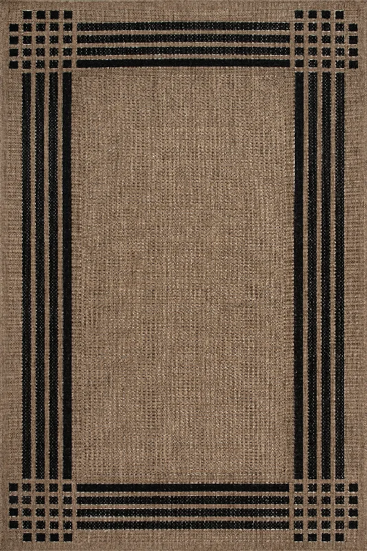 Striated Bordered Indoor/Outdoor Rug | Brown