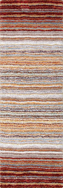 Striped Shaggy Rug | Red Multicolor