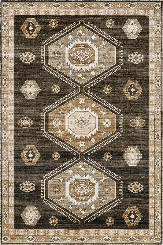 Taro Medallion Washable Rug | Dark Brown