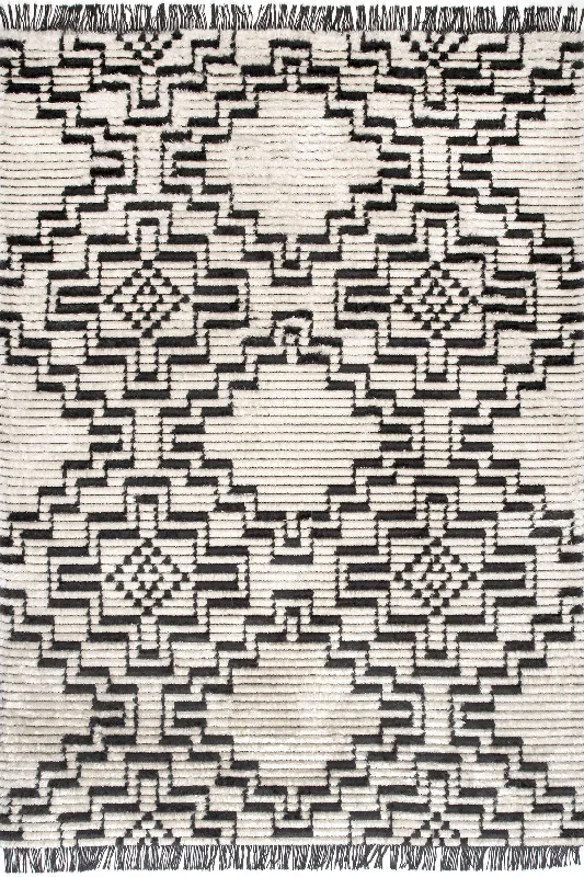 Tetris Tasseled Rug | Beige