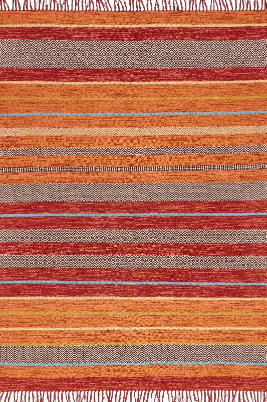 Tribal Stripes Fringe Tassel Rug | Orange