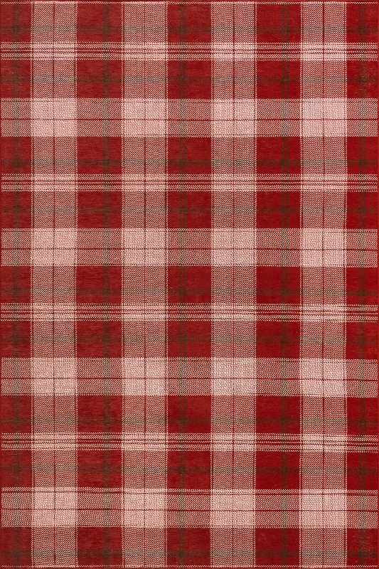 Tytiana Plaid Spill Proof Washable Rug | Red