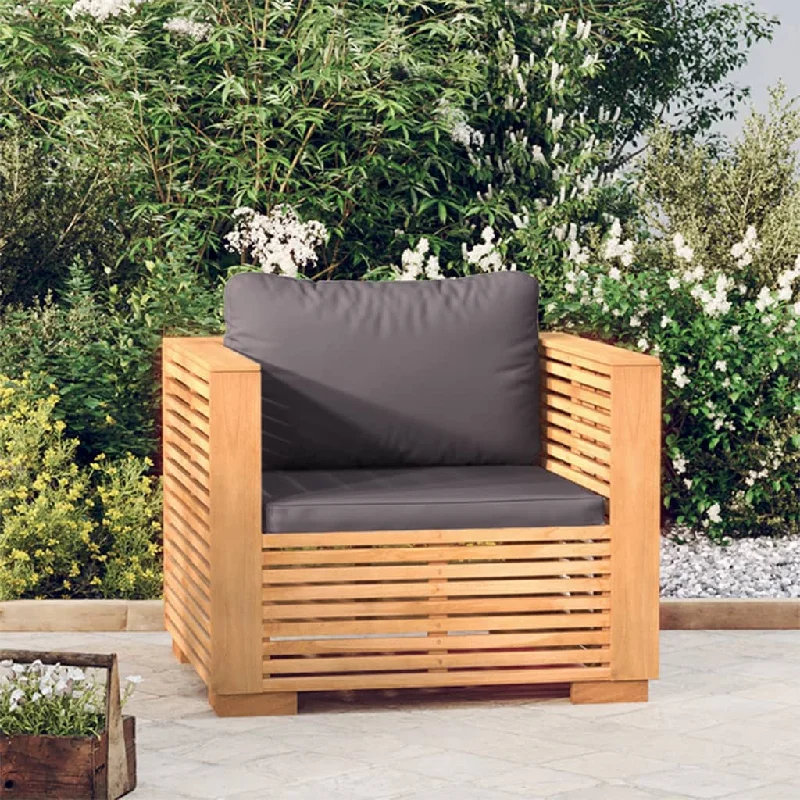 Patio Sofa Chair with Dark Gray Cushions Solid Wood Teak