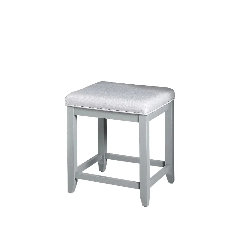 Crosley Vista Vanity Stool In Vintage Gray With Dove Gray Linen