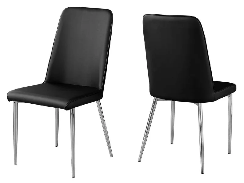 Monarch Dining Chair - 2Pcs/37"H/Black Leather-Look/Chrome