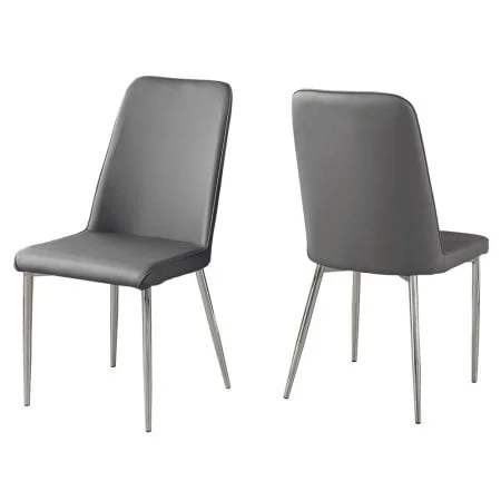 Monarch Dining Chair - 2Pcs/37"H/Grey Leather-Look/Chrome