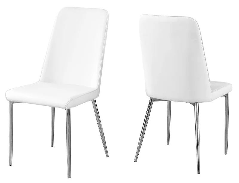 Monarch Dining Chair - 2Pcs/37"H/White Leather-Look/Chrome