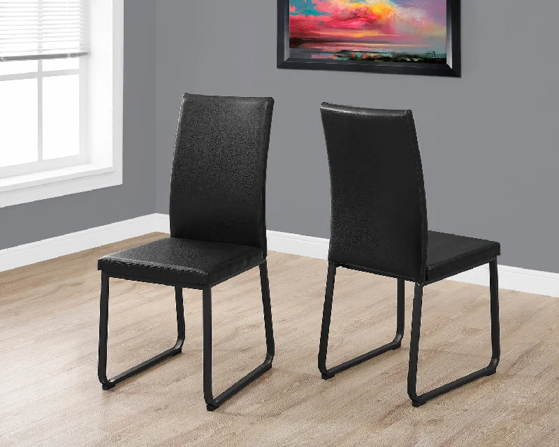 Monarch Dining Chair - 2Pcs - 38"H - Black Leather-Look - Black