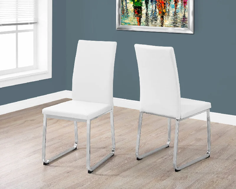 Monarch Dining Chair - 2Pcs - 38"H - White Leather-Look - Chrome