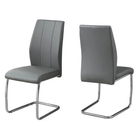 Monarch Dining Chair - 2Pcs/39"H/Grey Leather-Look/Chrome