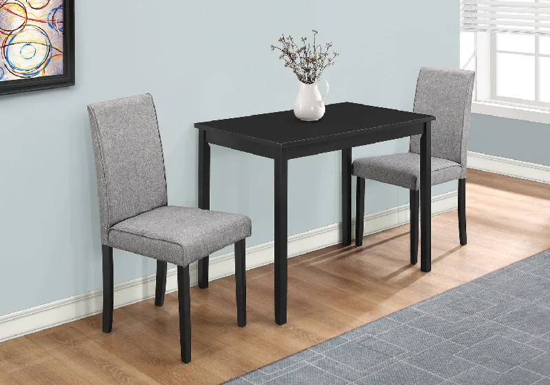 Monarch Dining Set - 3Pcs Set/Black/Grey Linen Parson Chairs