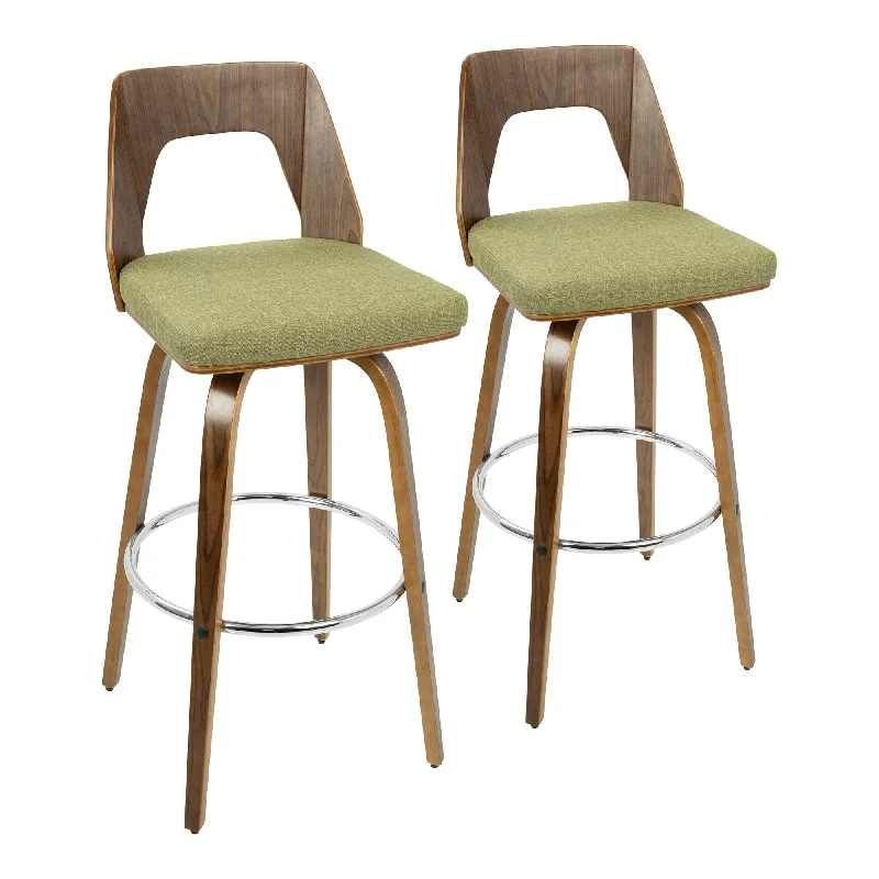 Trilogy Mid-Century Modern Barstool in Walnut and Fabric by LumiSource - Set of 2