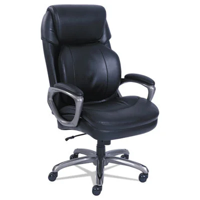 Big & Tall Executive Chair w/Pivot Reactive Ergonomic Support and SertaPedic Comfort Systems.  Padded Armrests.  Supports up to 400 lbs.  Black Leather and Slate Base.