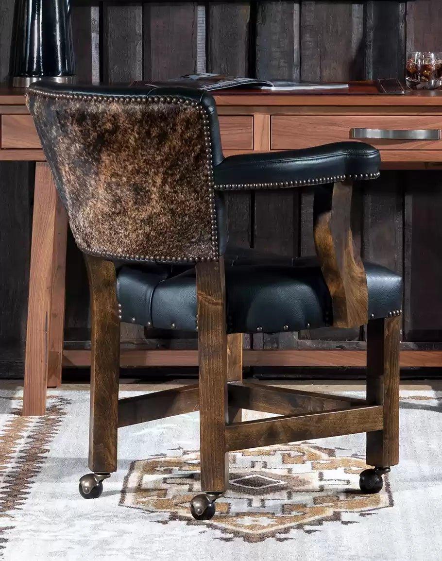 Brindle & Black Leather Caster Chair