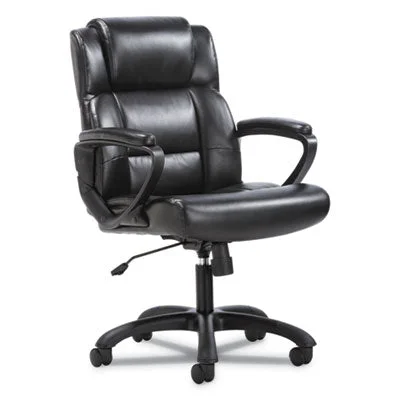 Executive Mid-Back Chair w/Padded Armrests supports up to 250 lbs.  Black SofThread Leather and Black Base.