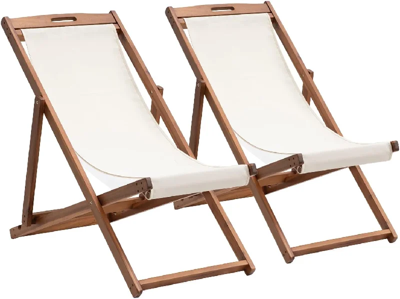 Outdoor Wooden Patio Lounge Chair 2 Set Beach Sling Chair Set - $45