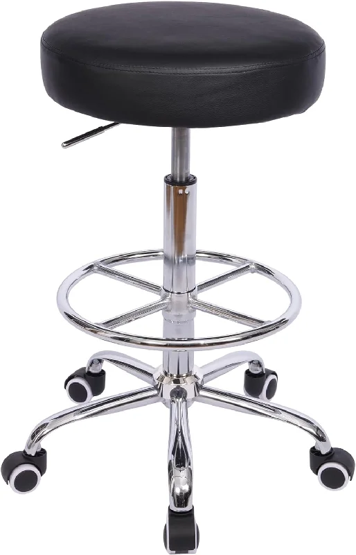 VECELO Round Rolling Stool with Footrest and Wheels