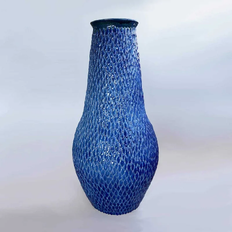 Blue Leaves - 100% handmade ceramic vase realized with "colombino" technique