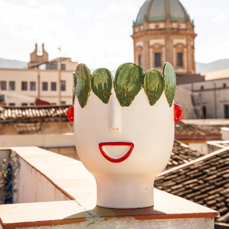 Carmelina Prickly Pears Seller - Handmade ceramic head vase with decorations