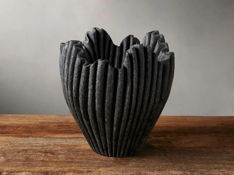 Edel Wide Ruffle Vase in Black