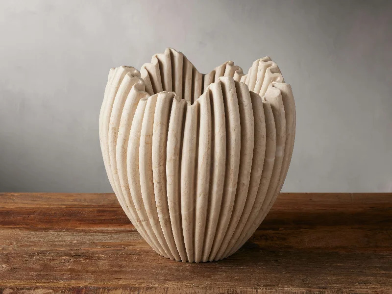 Edel Wide Ruffle Vase in Cream