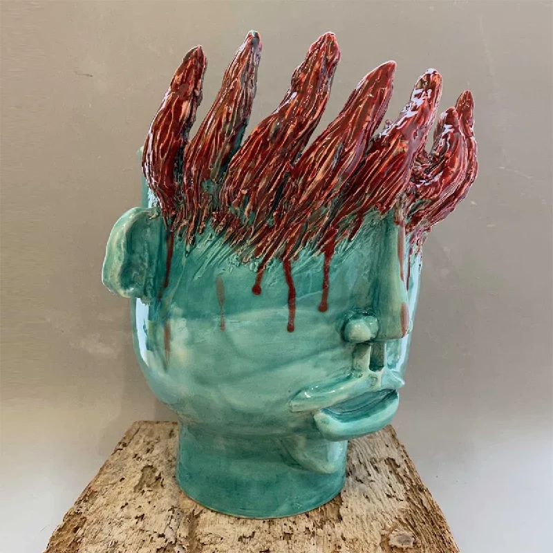 Fuochista - Handmade ceramic head vase in glazed ceramic