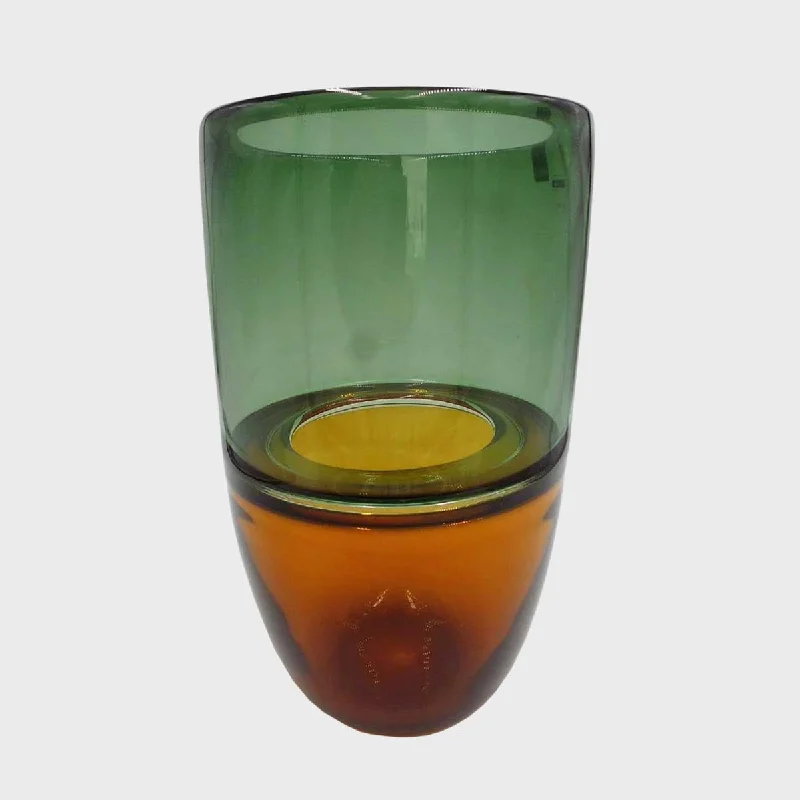 Incalmo - Mouth-blown glass vase, green/amber color