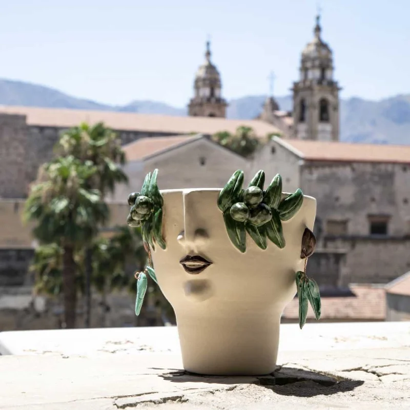 Oliva - Handmade ceramic head vase with reliefs