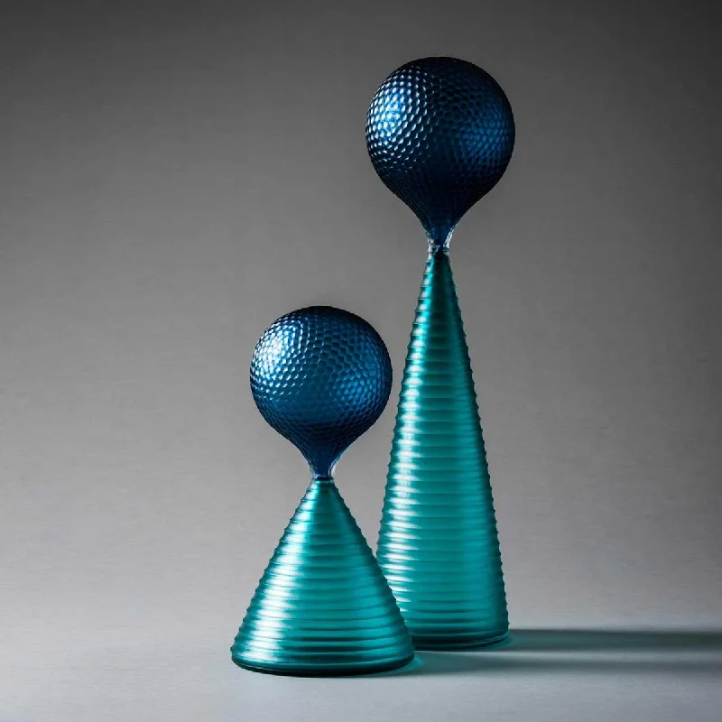 Swell Heads (couple) - Free blown glass vase, incalmo, cut on diamond lathe