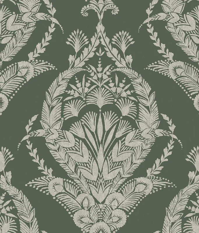 Arlie Evergreen Botanical Damask Wallpaper