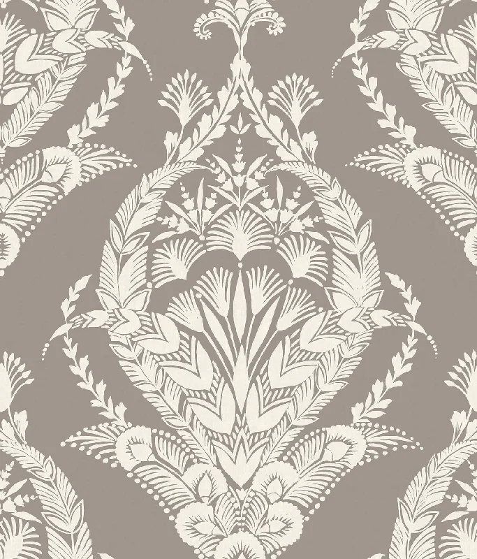 Arlie Grey Botanical Damask Wallpaper