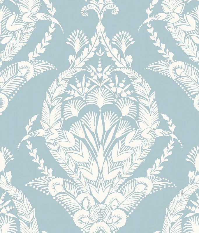 Arlie Light Blue Botanical Damask Wallpaper