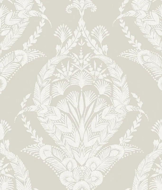 Arlie Light Grey Botanical Damask Wallpaper