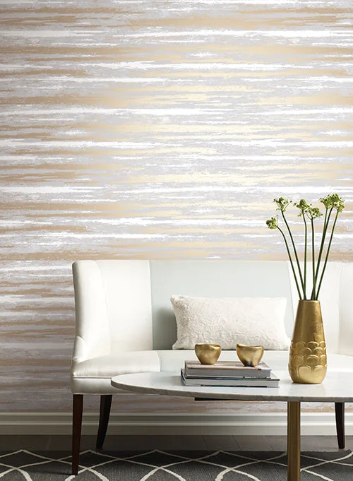 Atmosphere Wallpaper in Grey and Gold from the Modern Metals Collection