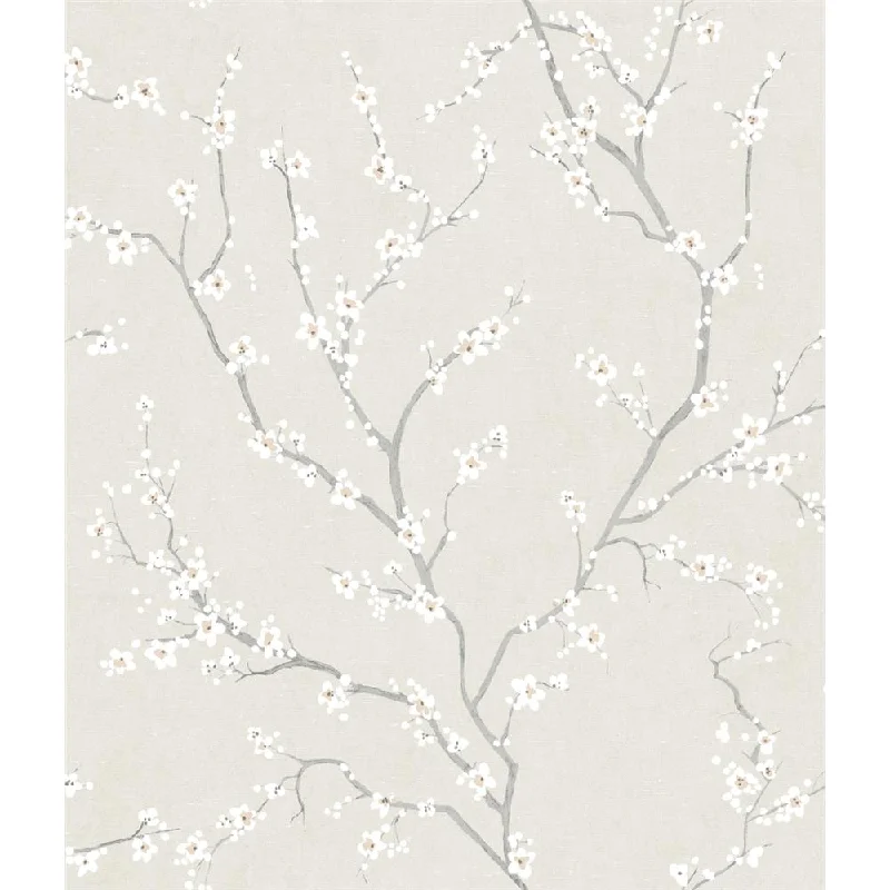 Beige Cherry Blossom Peel & Stick Wallpaper