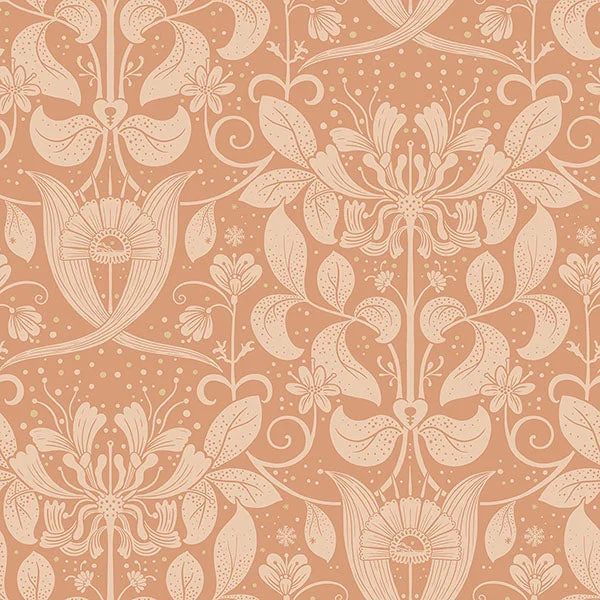 Berit Coral Floral Crest Wallpaper