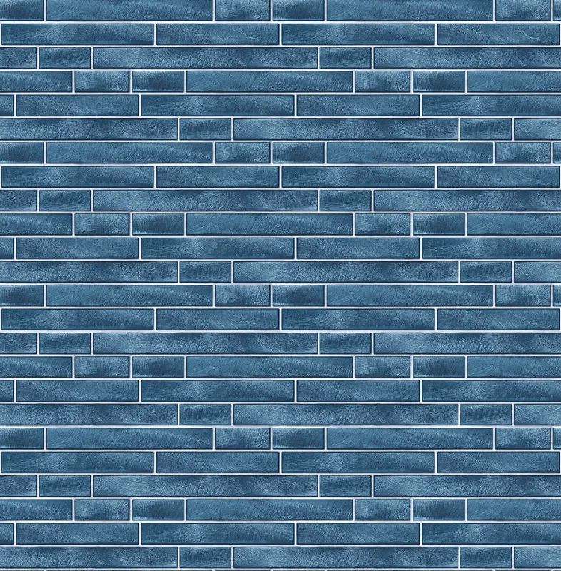 Brushed Metal Tile Peel-and-Stick Wallpaper in Denim Blue