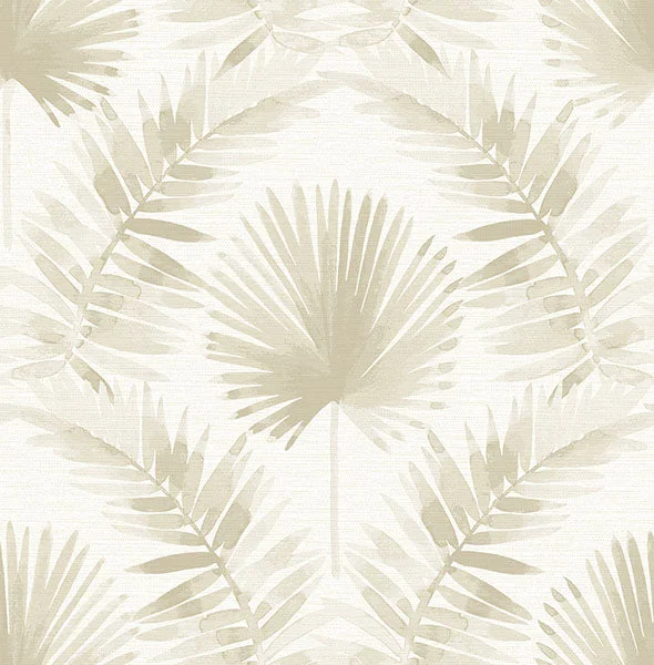 Calla Taupe Painted Palm Wallpaper