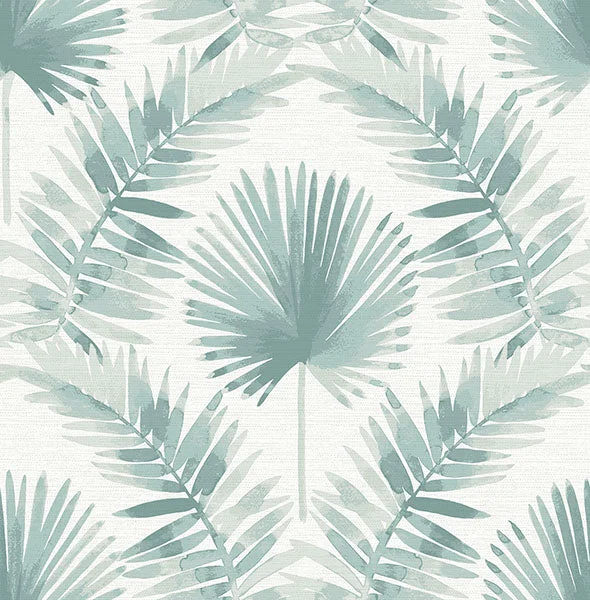 Calla Teal Painted Palm Wallpaper