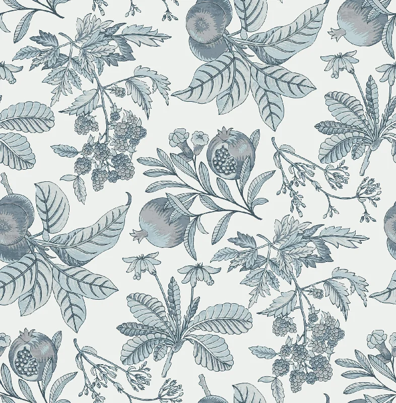 Cecilia Light Blue Fruit Wallpaper