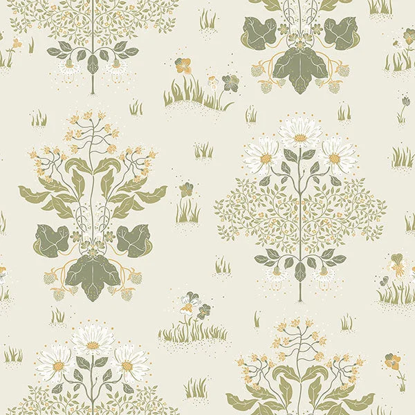 Elda Olive Delicate Daises Wallpaper