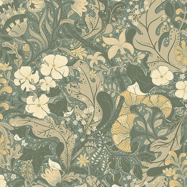 Elise Sea Green Nouveau Gardens Wallpaper