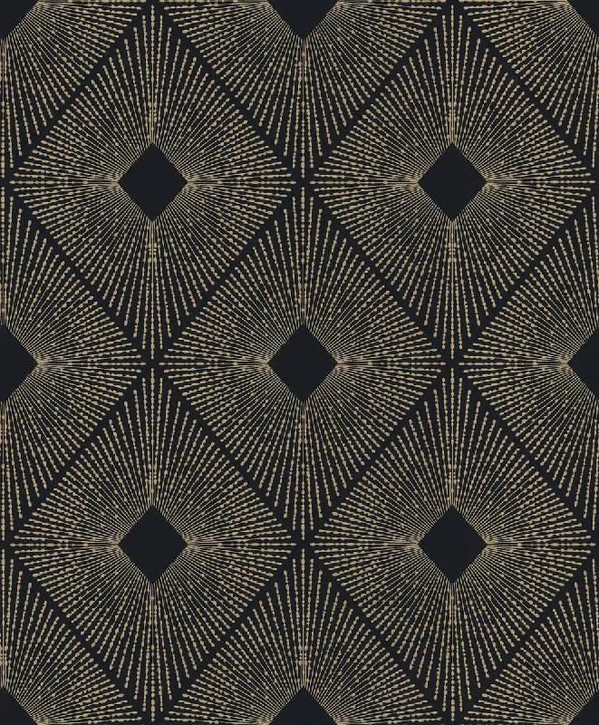 Harlowe Wallpaper in Black/Gold from the Modern Metals Second Edition