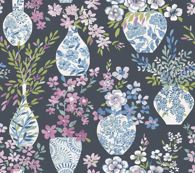 Harper Charcoal Floral Vase Wallpaper