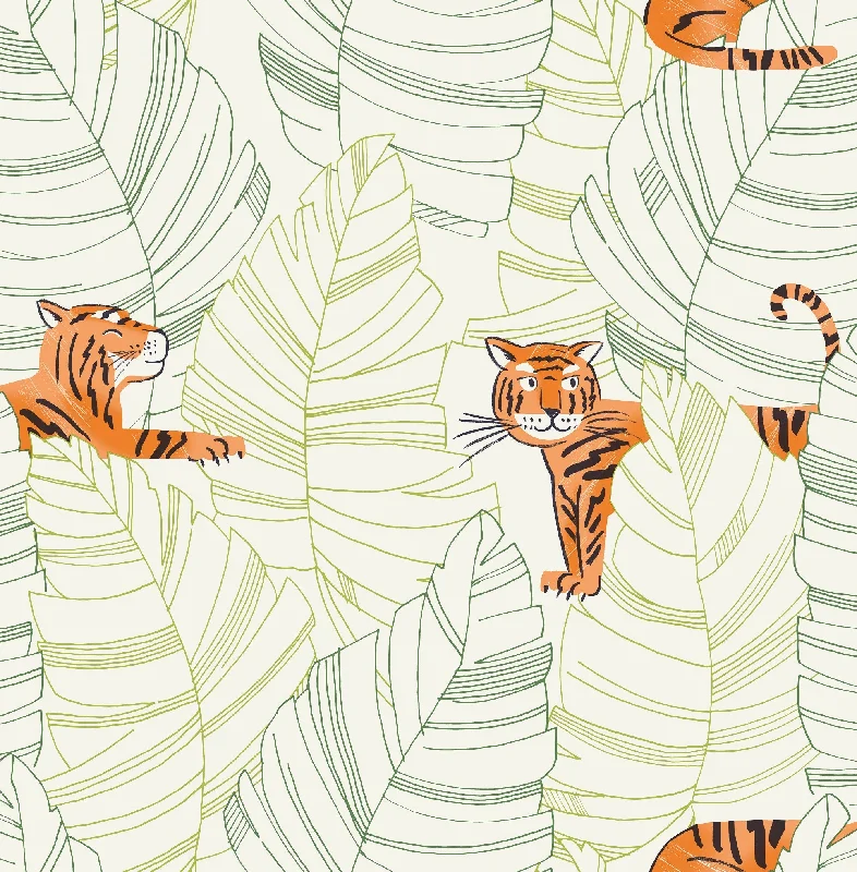 Hiding Tigers Wallpaper in Orange and Green from the Day Dreamers Collection