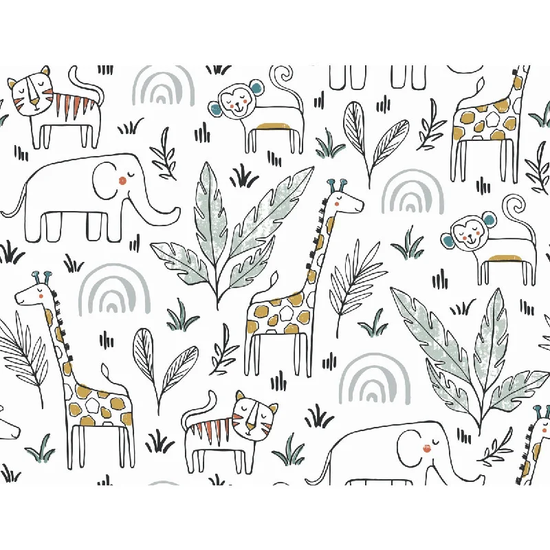 Jungle Menagerie Peel & Stick Wallpaper in White