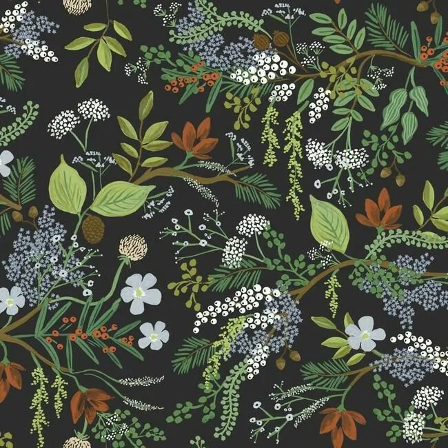 Juniper Forest Wallpaper in Black from the Rifle Paper Co. Collection