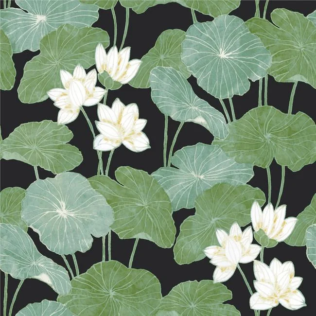 Lily Pad Peel & Stick Wallpaper in Black and Green