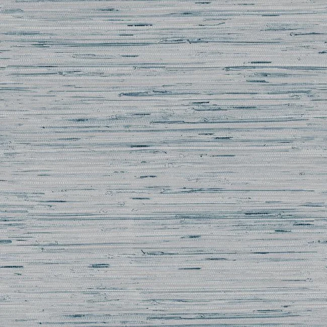 Lustrous Faux Grasscloth Wallpaper in Soft Blue and Metallic