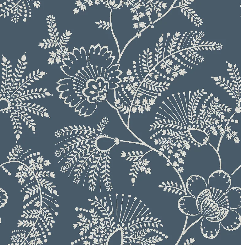 Maeve Dark Blue Jacobean Trail Wallpaper